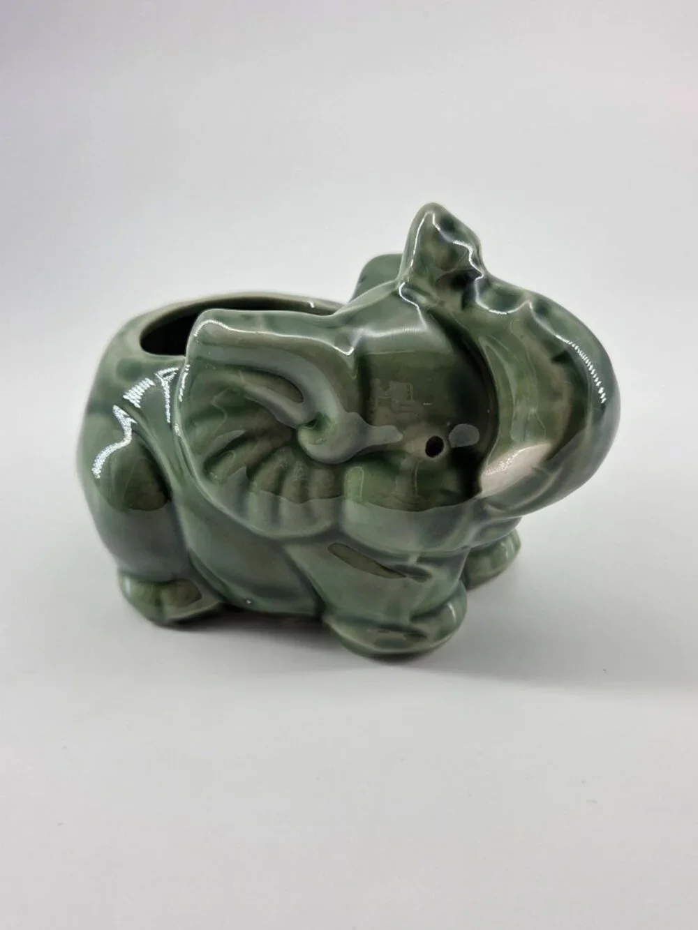 Vintage Sage Green Ceramic Elephant Planter Succulent Pot